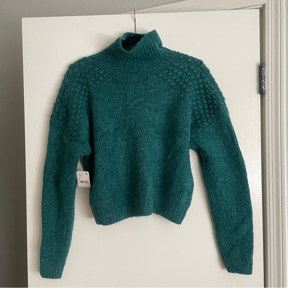 NWT Free People Bradley Pullover Sweater Alpine Heather Teal Green Small - Picture 2 of 6